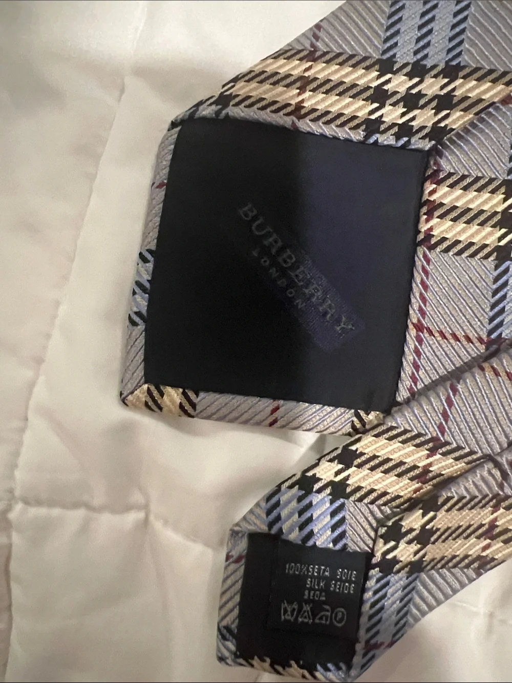 Burberry light blue Plaid Silk Tie with Beige Accent